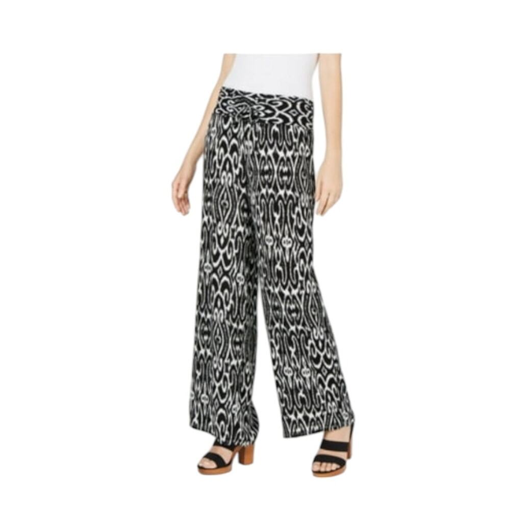 Inc International Concepts Crinkle Gauze Wide Leg Pants Black White Small NWT